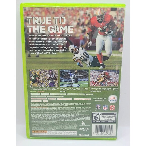 Madden NFL 12 Xbox 360 Video Game Good Used Condition Free Ship - Picture 2 of 5